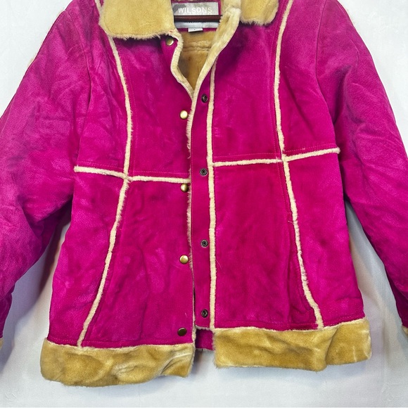 Wilsons Leather Maxima Penny Lane Coat Pink Teddy Vintage Look Faux Fur Large - Picture 3 of 11